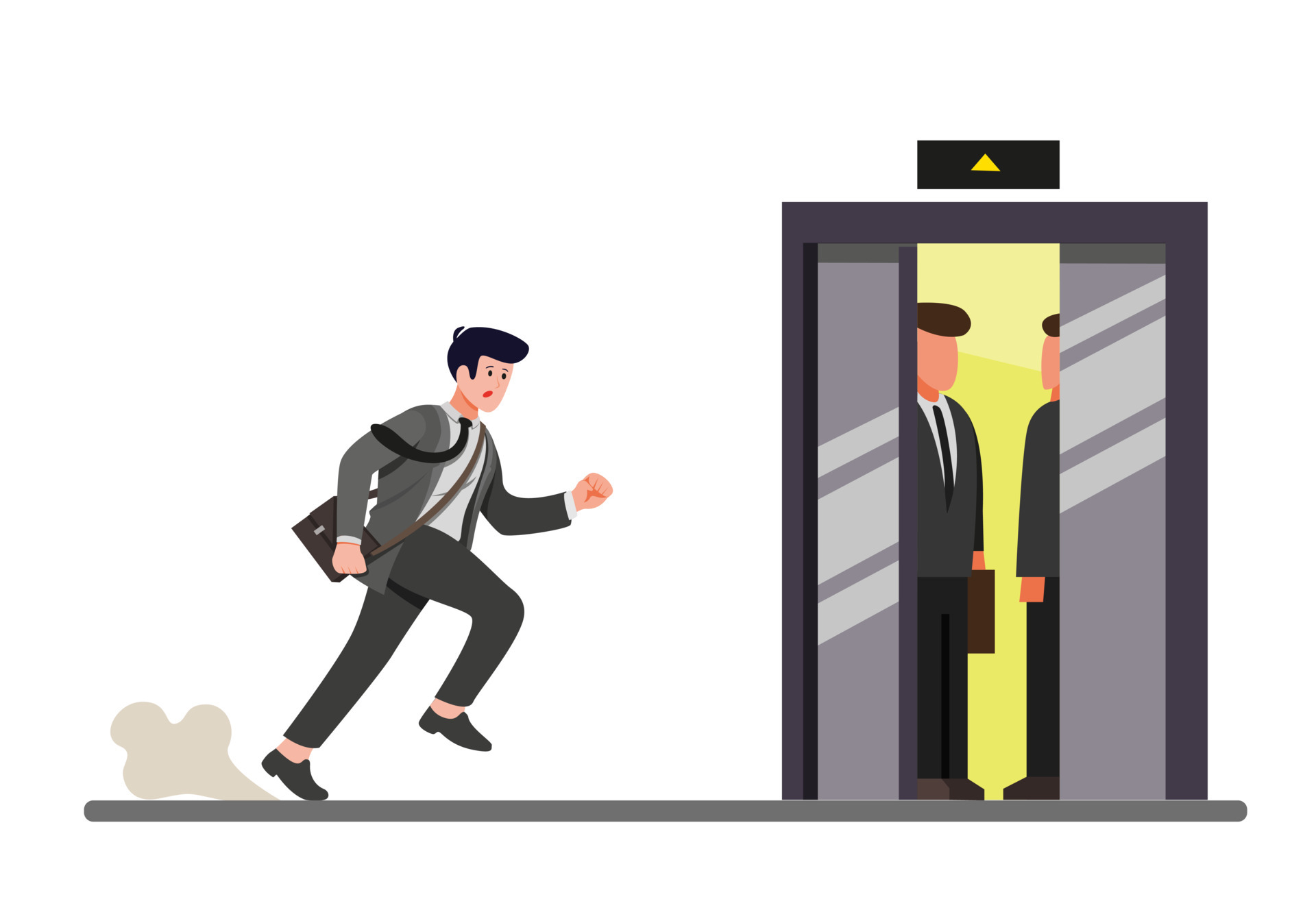 hurried businessman running to inside elevator, office worker late for work in cartoon flat illustration vector 4595661 Vector Art at Vecteezy hurried businessman running to inside elevator, office worker late for work in cartoon flat illustration vector 4595661 Vector Art at Vecteezy