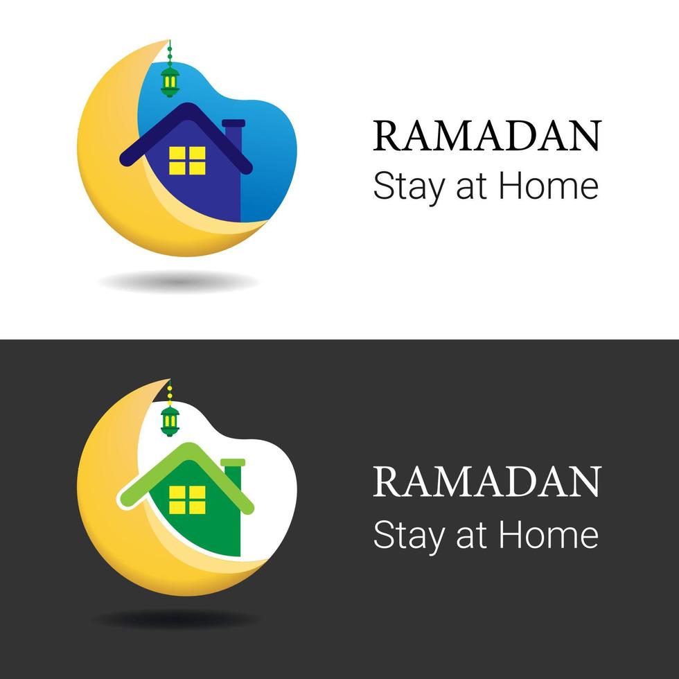 Ramadan Stay at Home symbol icon logo decoration concept in cartoon illustration vector on white and black background