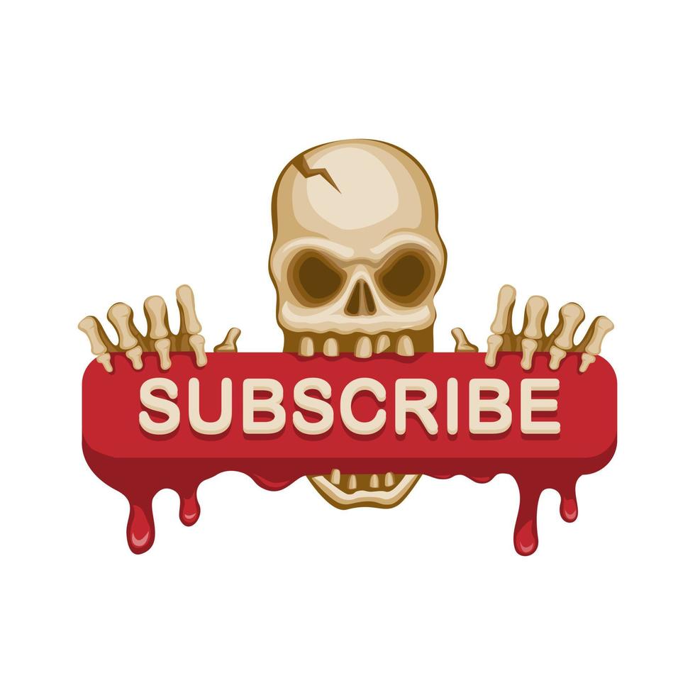 Skull holding blood sign Subscribe button video streaming channel in cartoon illustration vector on white background