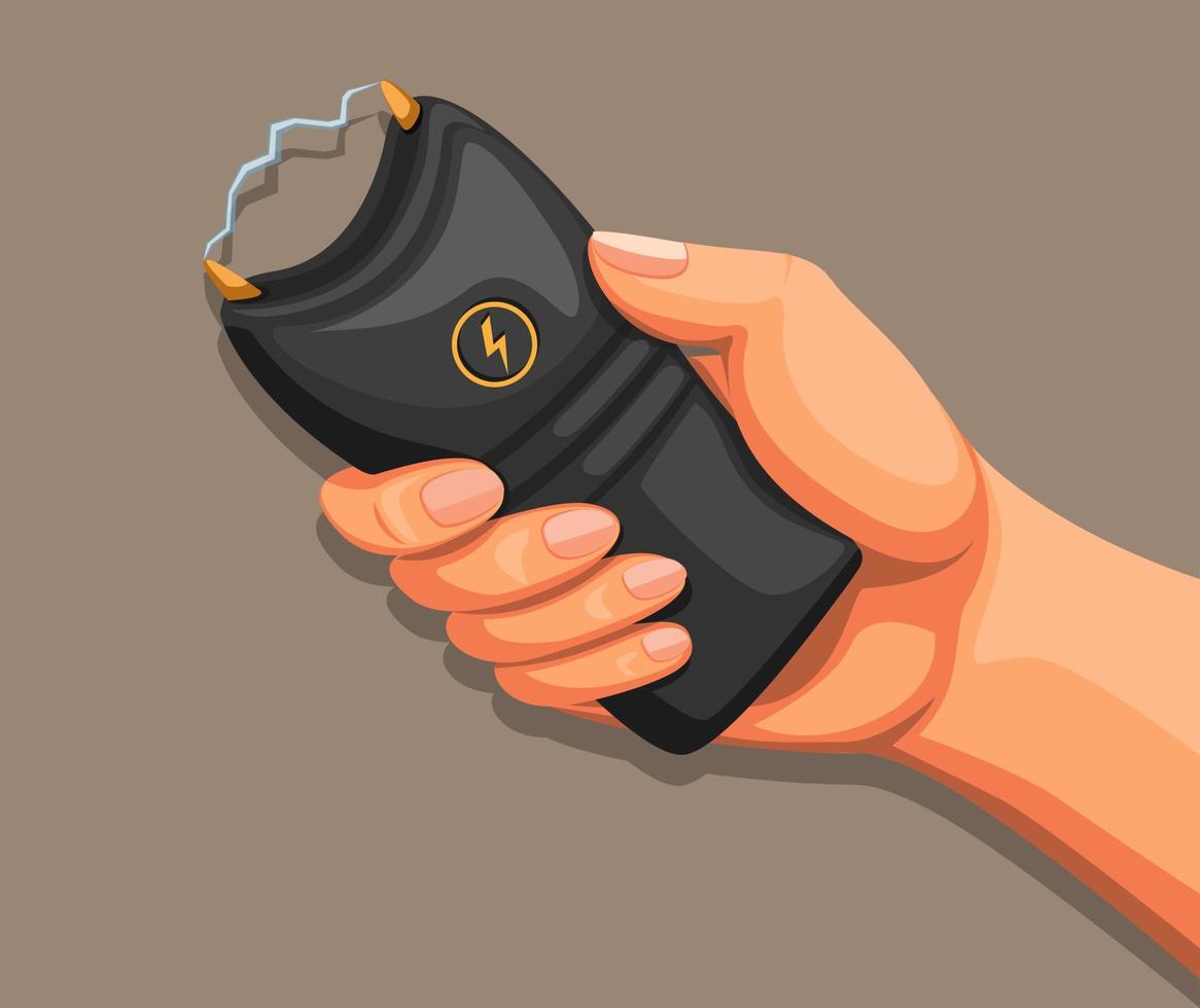 mano sujetando una pistola taser o paralizante. Equipo de armas para el  concepto de autodefensa en vector de ilustración de dibujos animados  4595669 Vector en Vecteezy