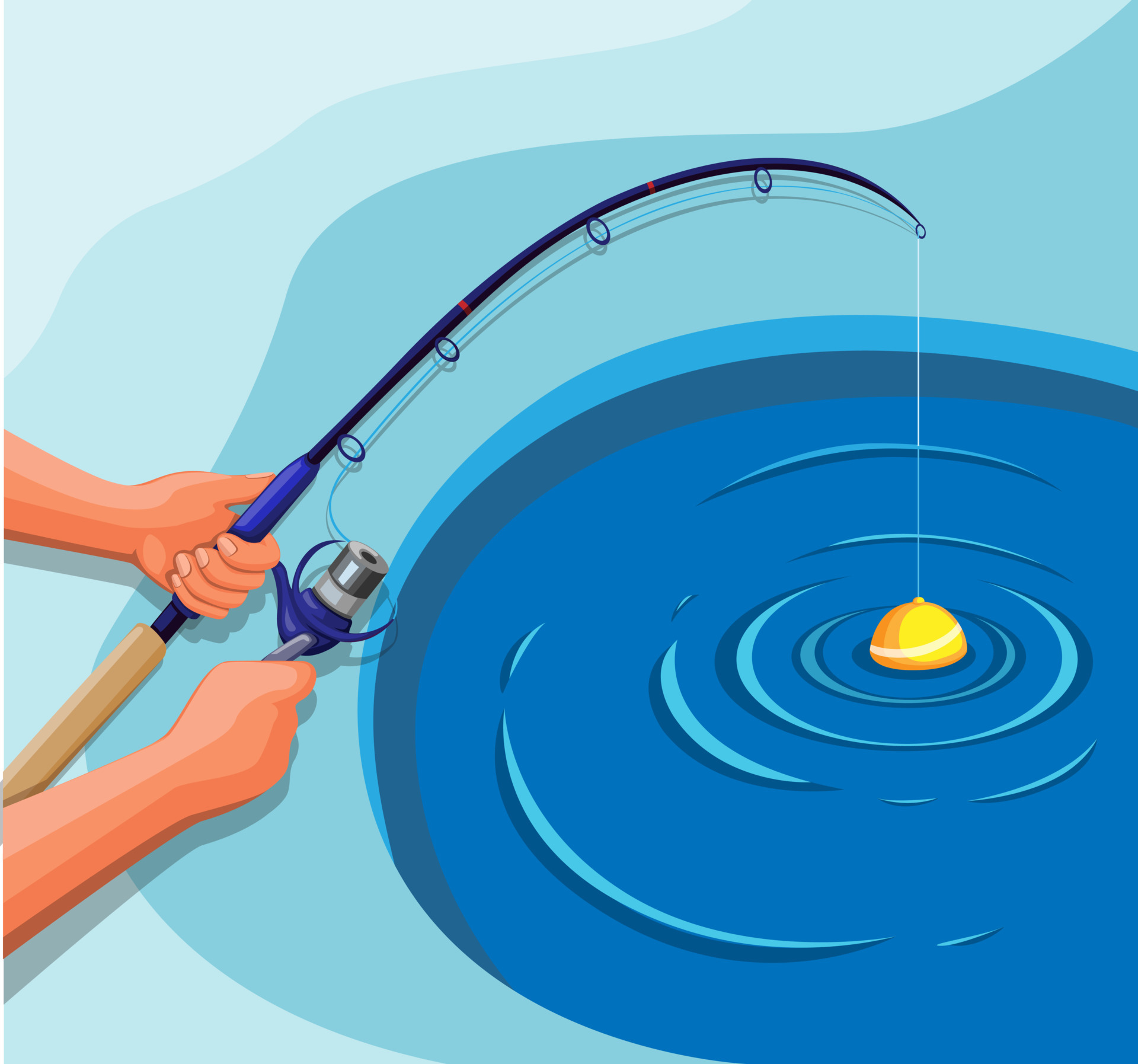 Hand hold fishing rod. fishing on ice hole in winter season concept in  cartoon illustration vector 4595679 Vector Art at Vecteezy