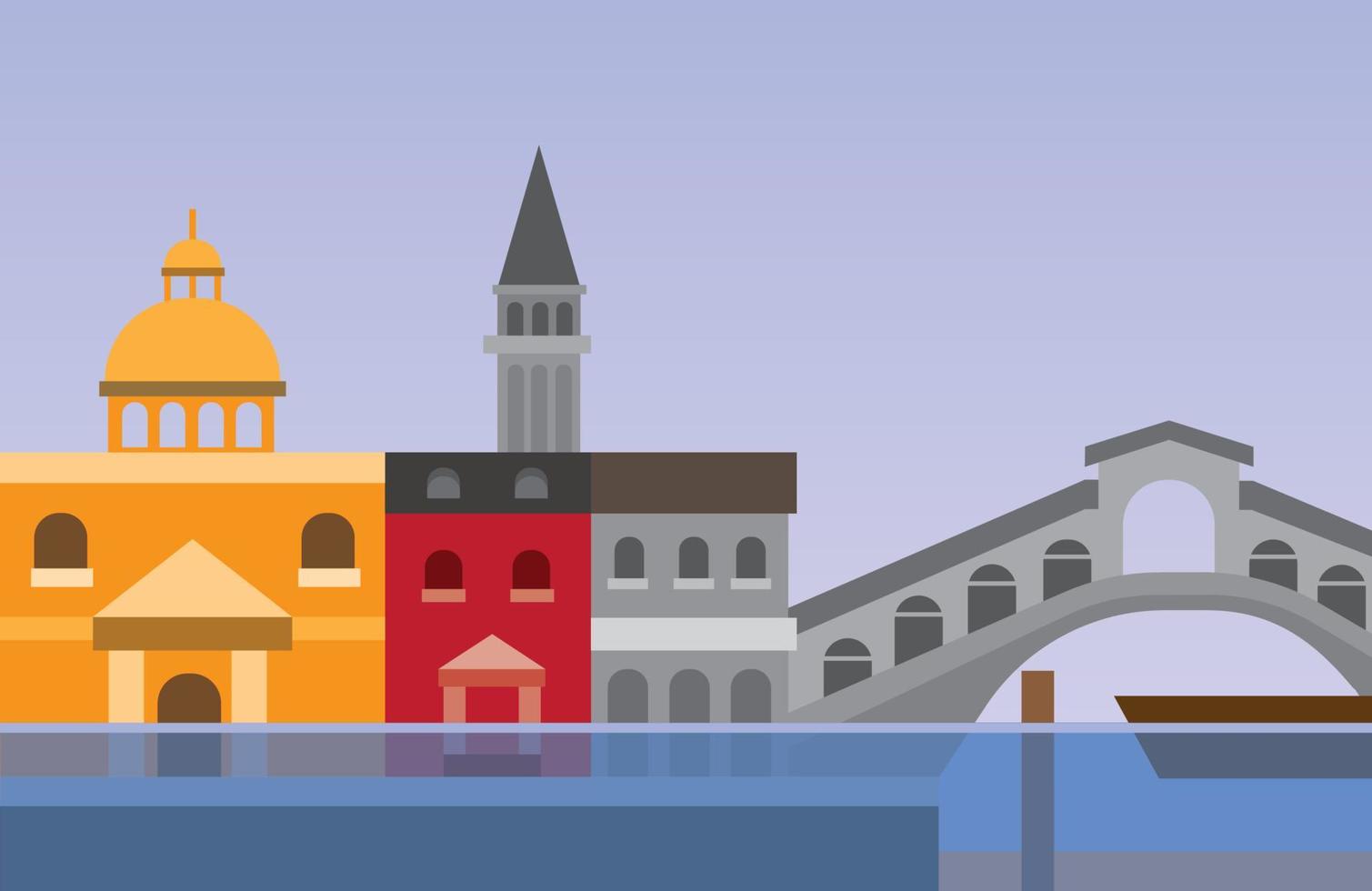 Desastre de inundaciones en Venecia, Italia con hito en vector de ilustración plana