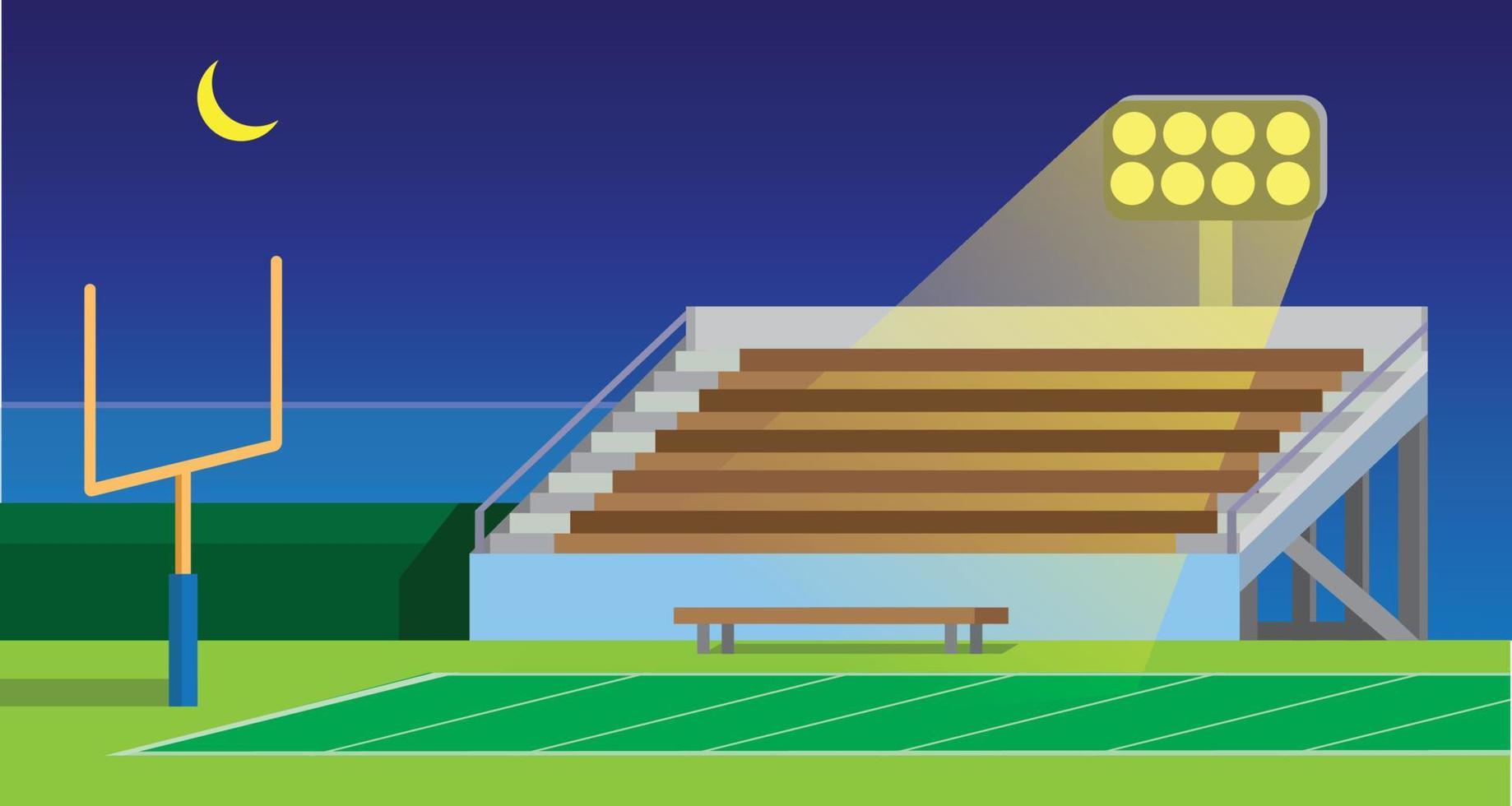 american football school, collage, amateur, stadium field in night flat illustration vector