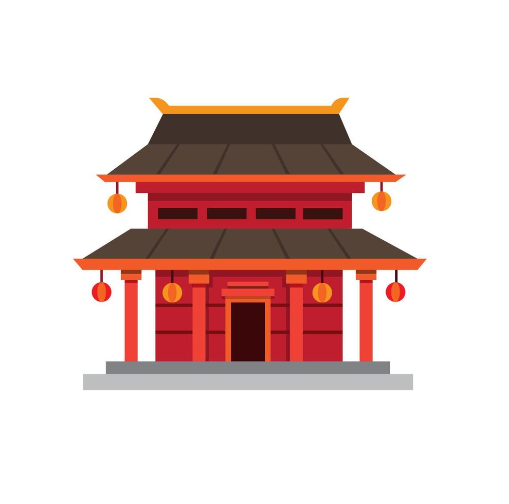 Icono de la casa de la pagoda china roja - ilustración plana del símbolo de la cultura oriental tradicional aislado sobre fondo blanco vector