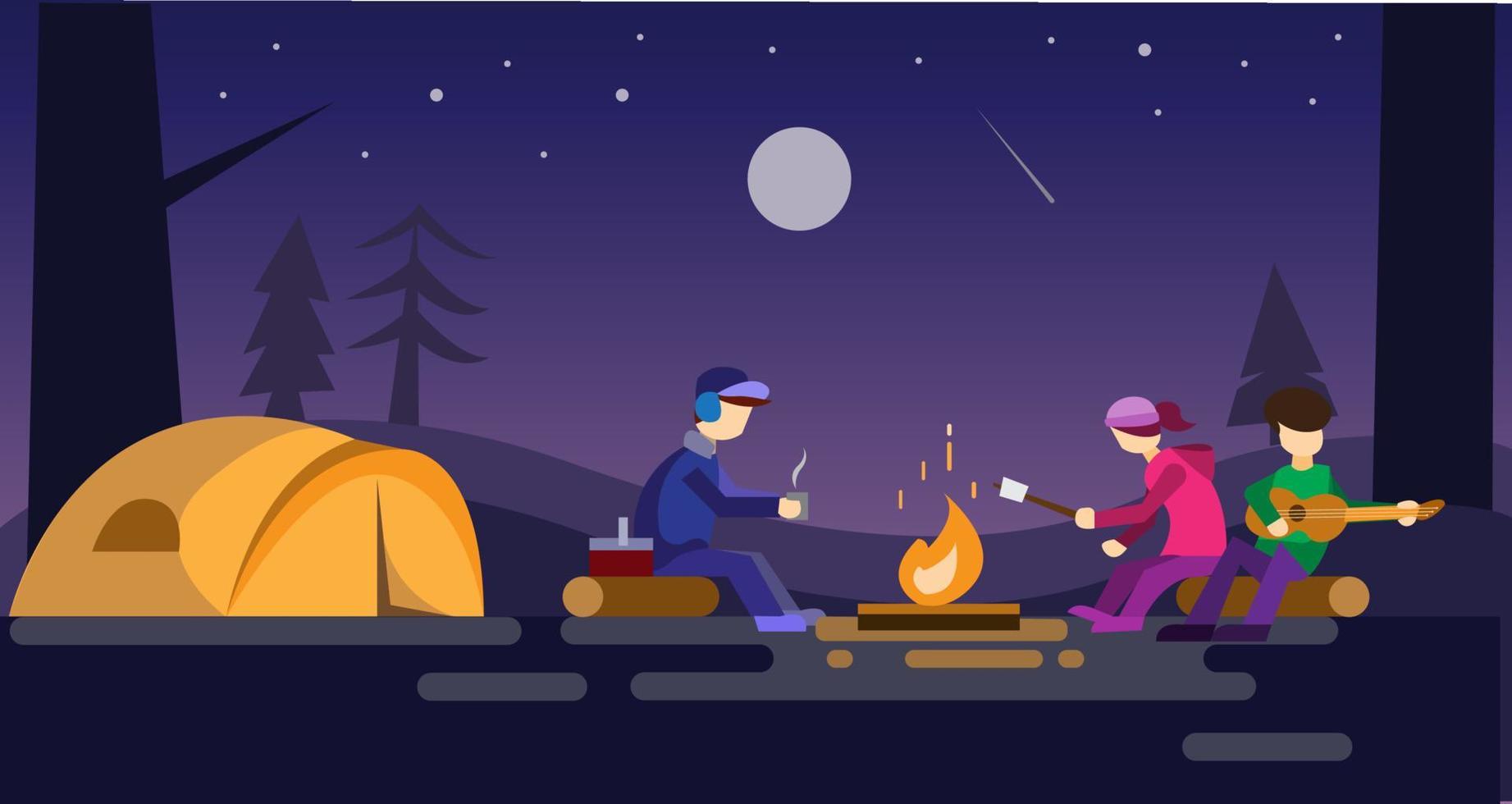 holiday camping with friend, climbing, Trekking, Hiking, Walking. Sports, Camping, outdoor recreation, adventures in nature, vacation. Modern flat design. vector