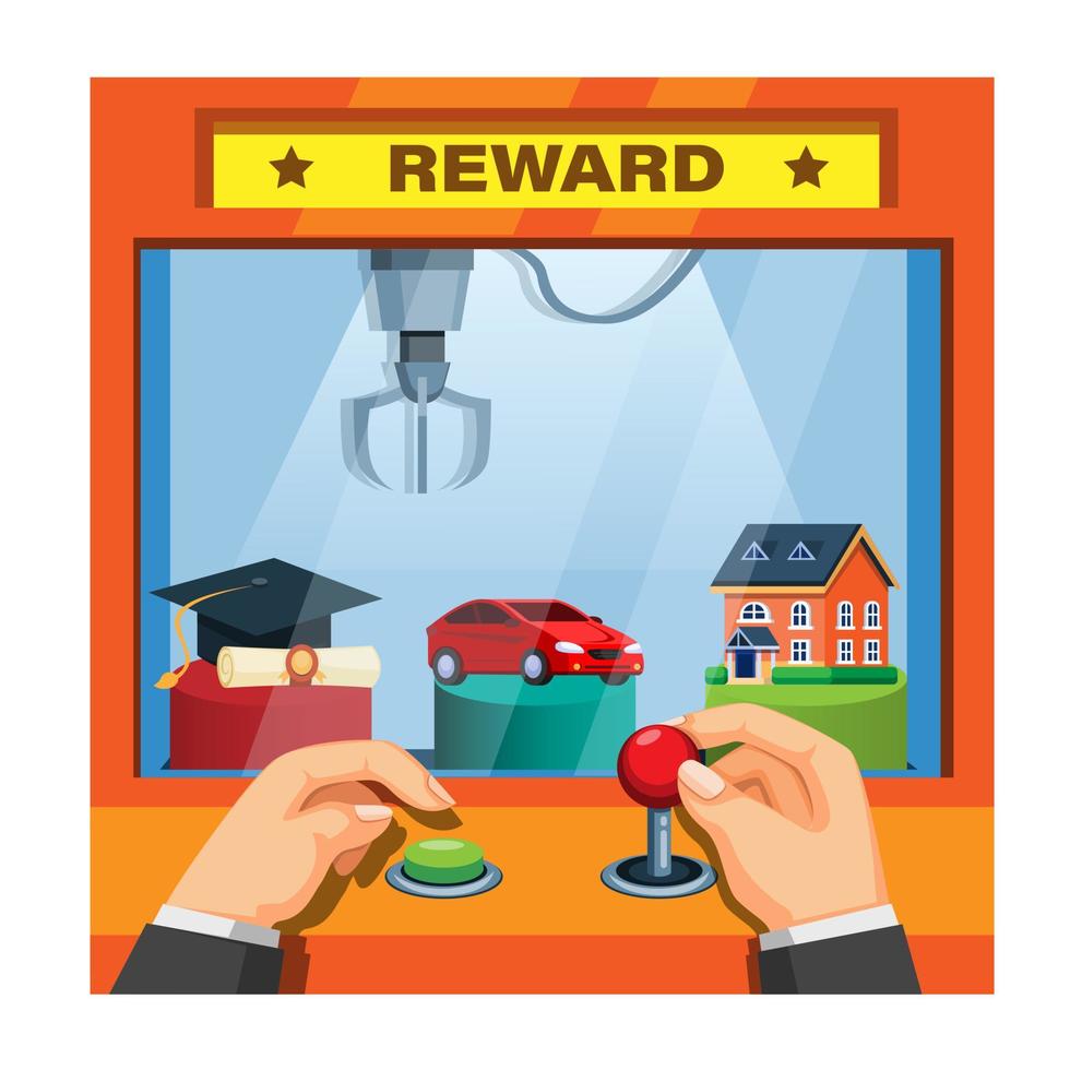 businessman choose financial reward in claw machine concept in cartoon illustration vector