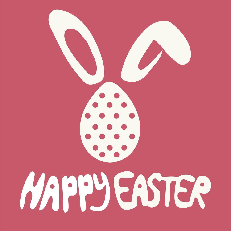 Happy Easter greeting card with rabbit, bunny and text on red background vector