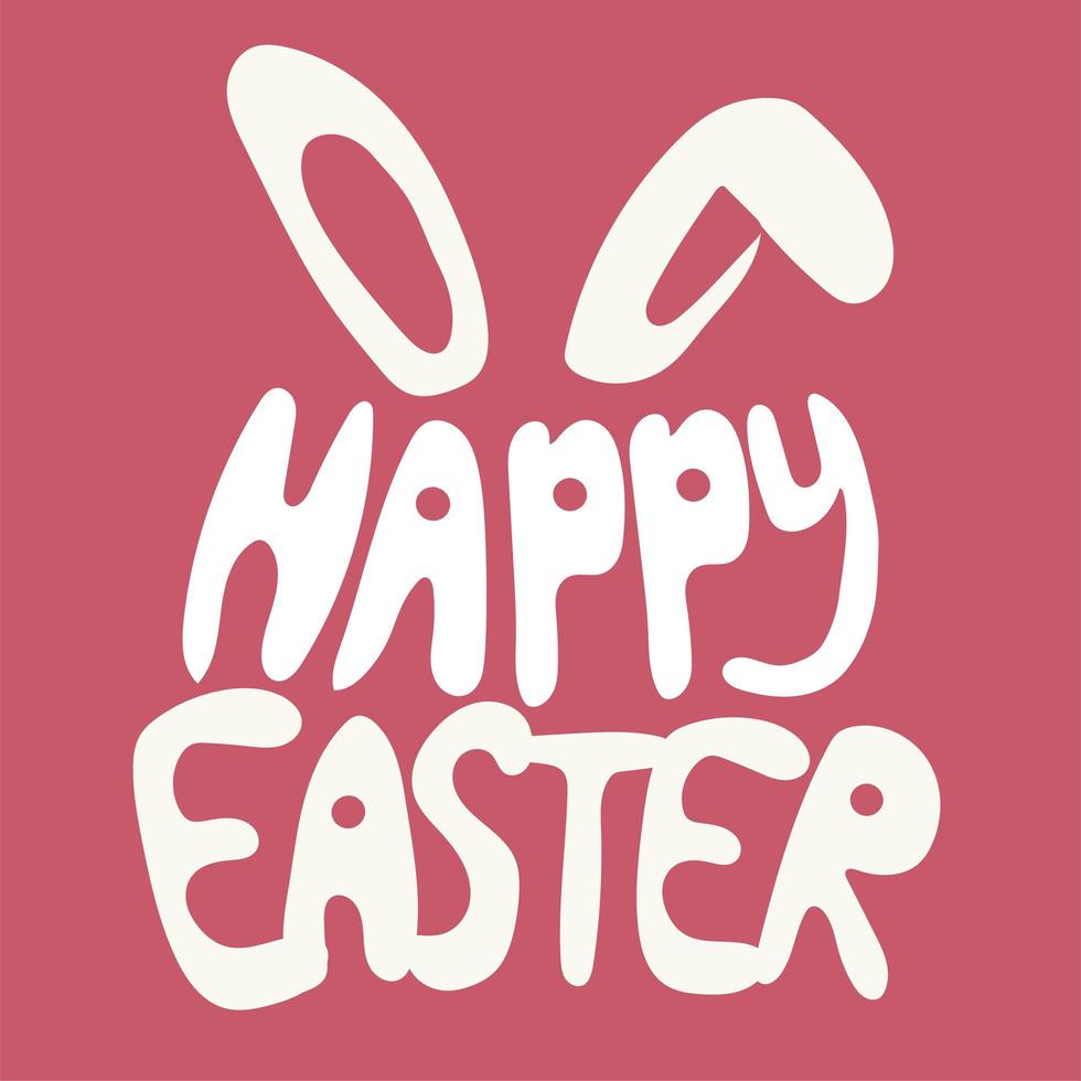 Happy Easter greeting card with rabbit, bunny and text on red background vector