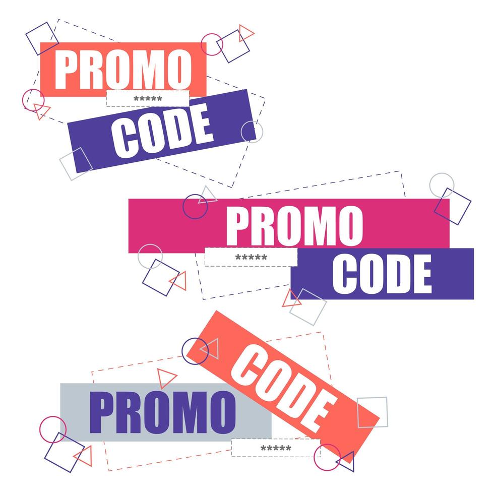 Promo code, coupon code. Flat vector set design illustration on white background