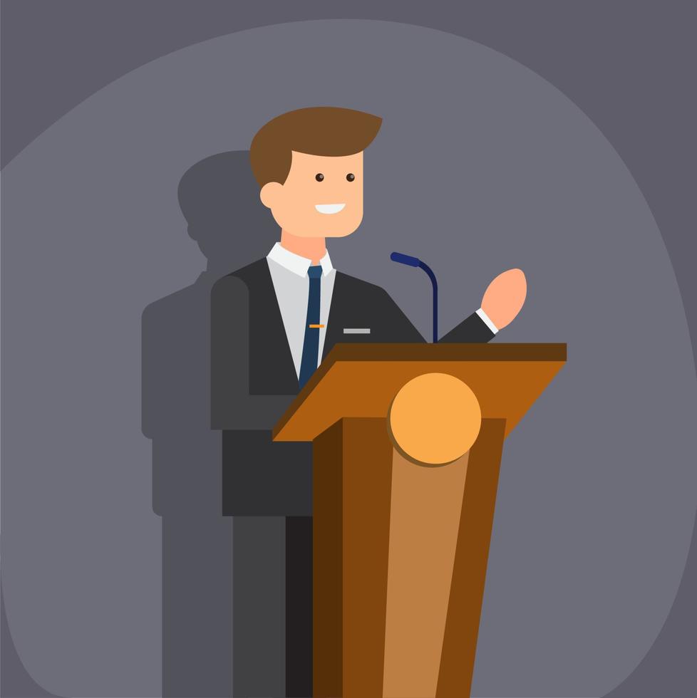 man with blazer, suit, speaking at the podium flat illustration vector