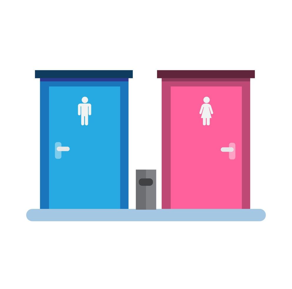 Signo de puerta de baño de hombre y mujer, icono, símbolo de género masculino y femenino en vector de ilustración plana de baño público aislado en fondo blanco