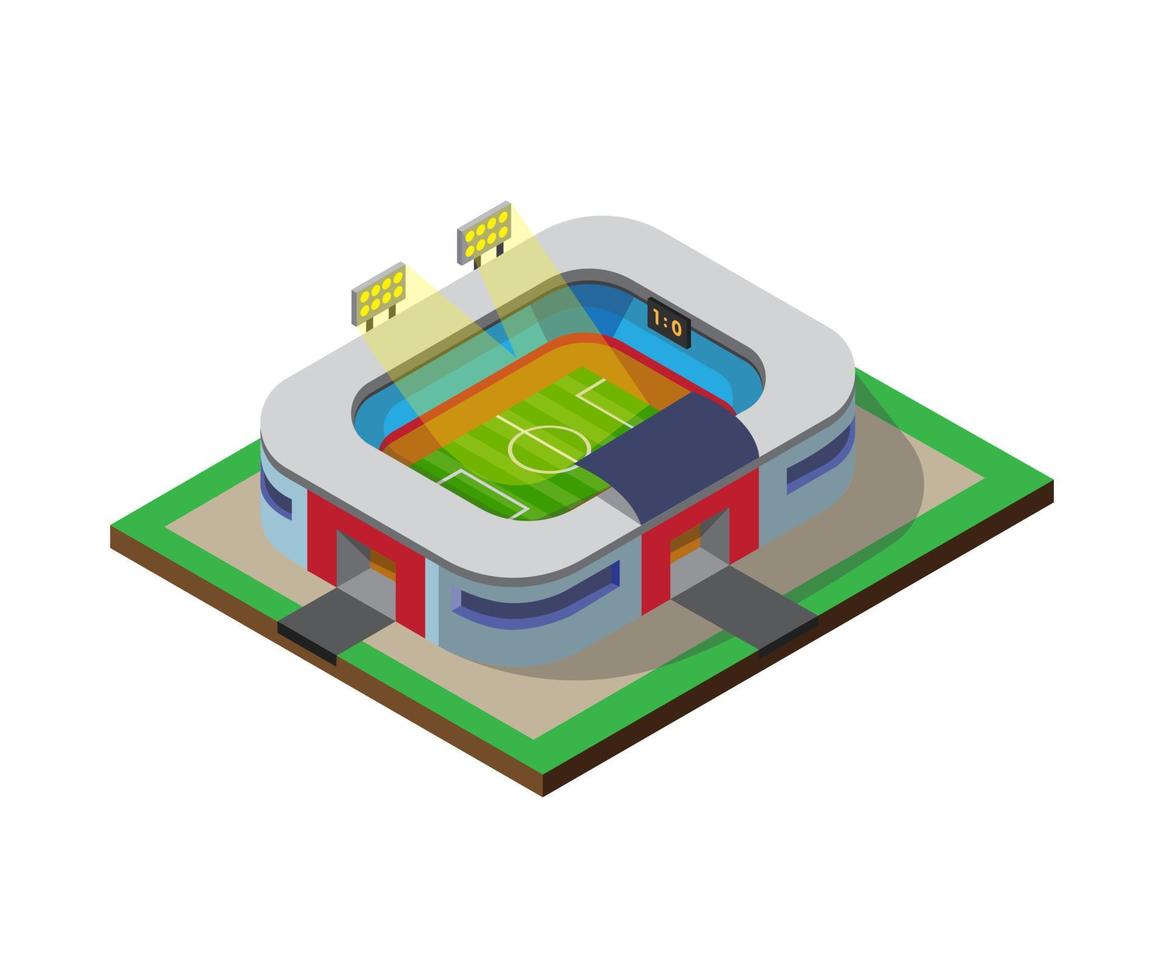 vector de ilustración plana isométrica del edificio del estadio del deporte del campo de fútbol del fútbol aislado en el fondo blanco