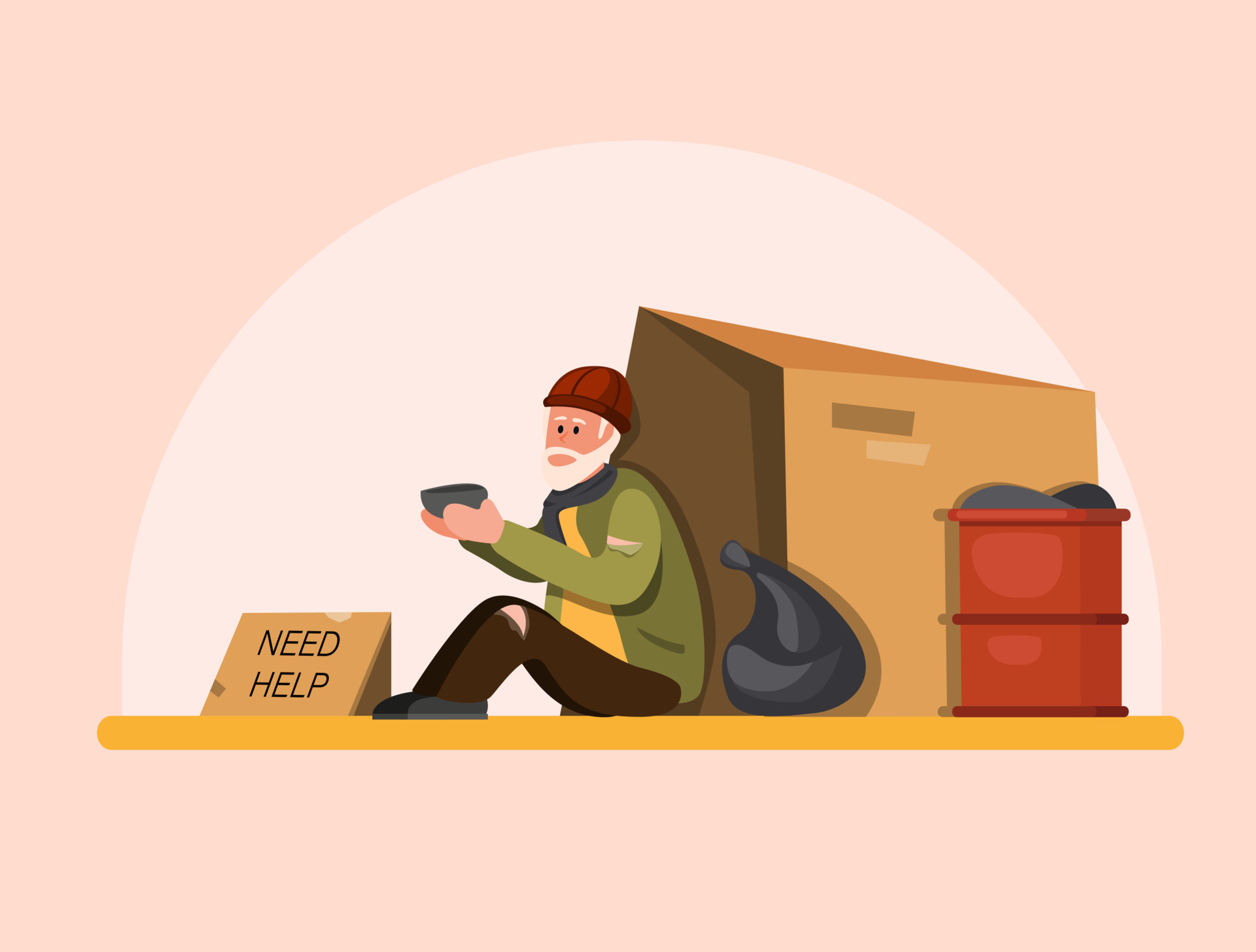 Homeless people need help, poor old man sitting in street waiting people to help. cartoon flat illustration vector 4595898 Vector Art at Vecteezy Homeless people need help, poor old man sitting in street waiting people to help. cartoon flat illustration vector 4595898 Vector Art at Vecteezy