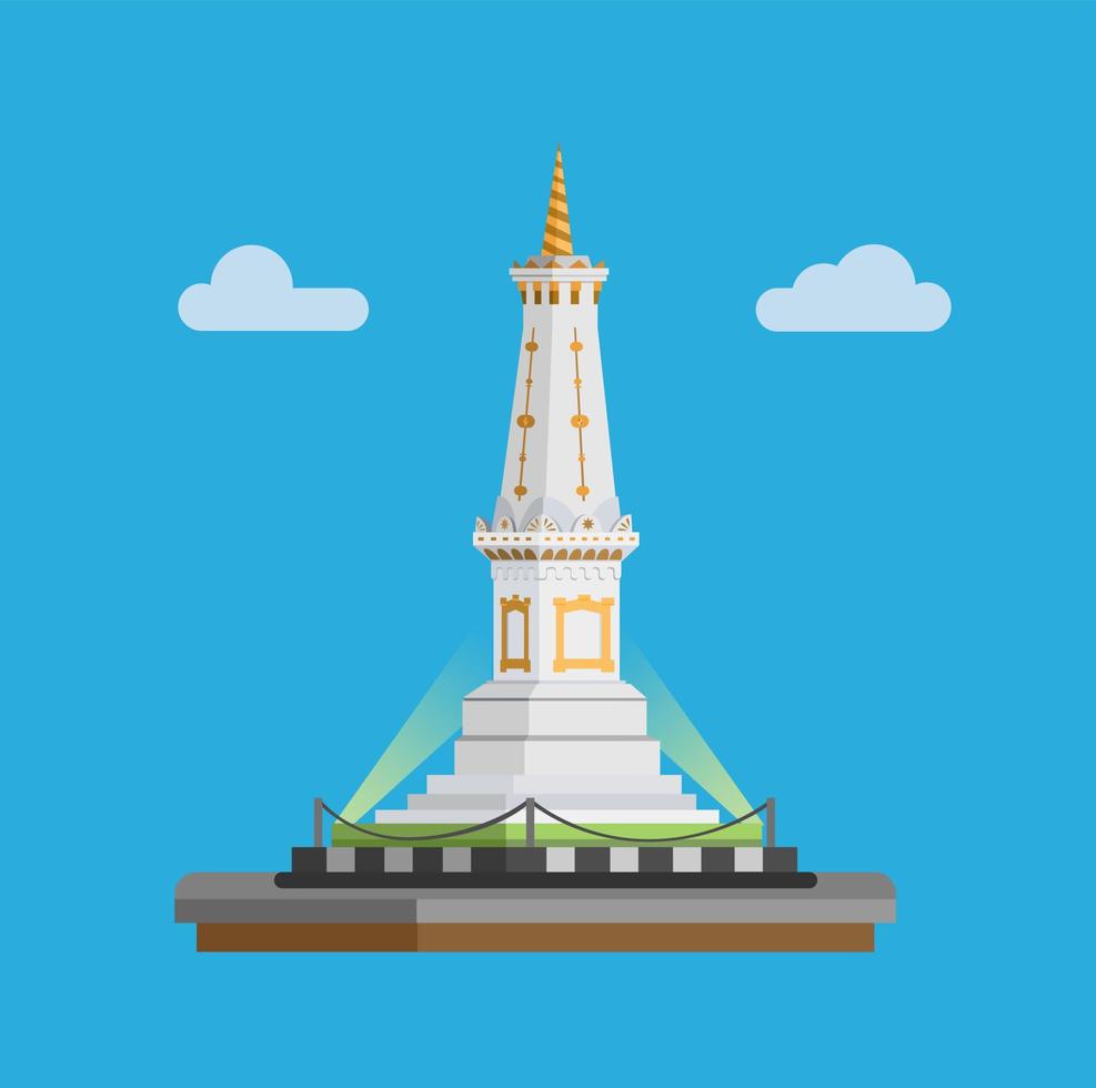 tugu jogja es el símbolo icónico de yogyakarta. concepto de indonesia en vector de ilustración plana de dibujos animados