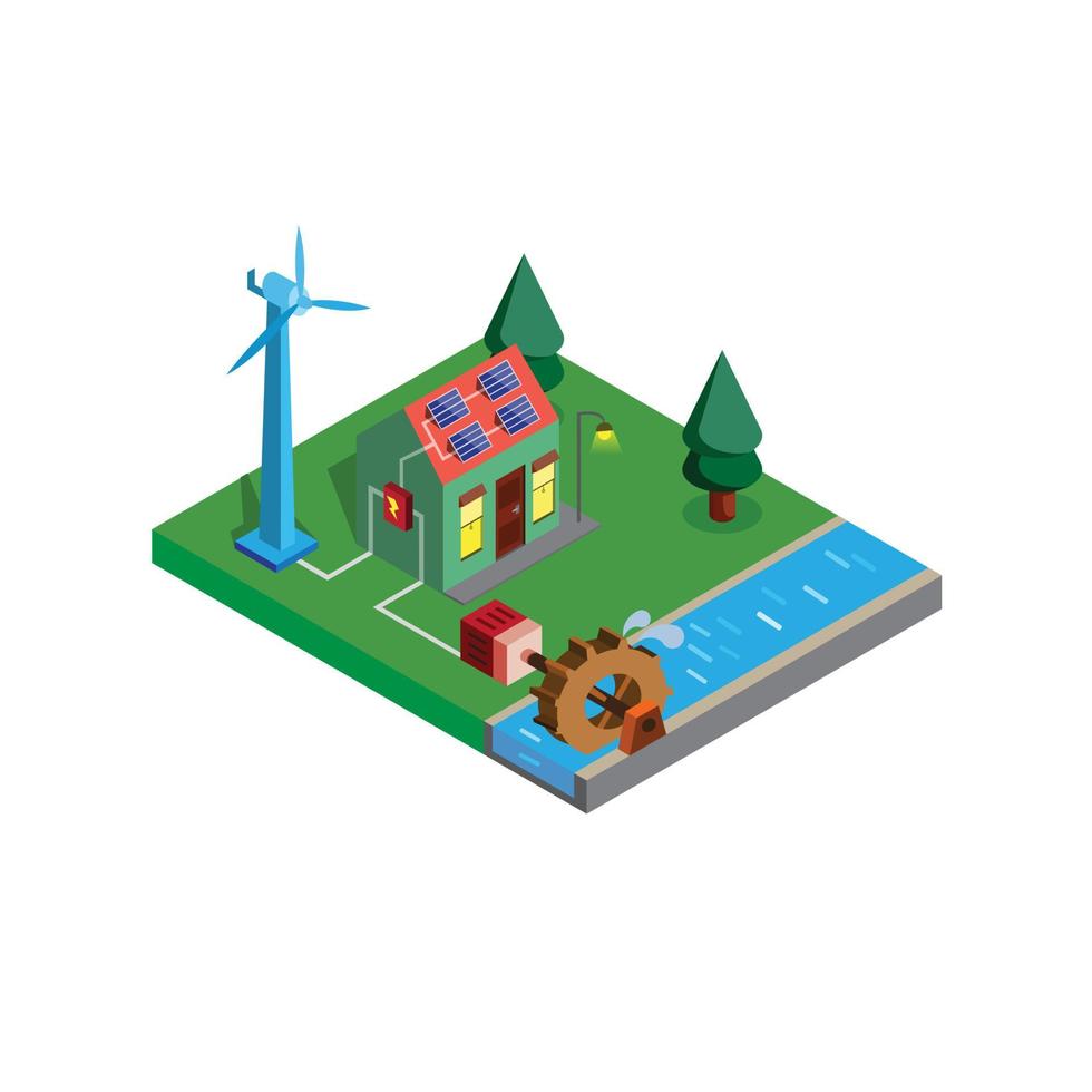 isometric green smart house alternative electricity vector illustration