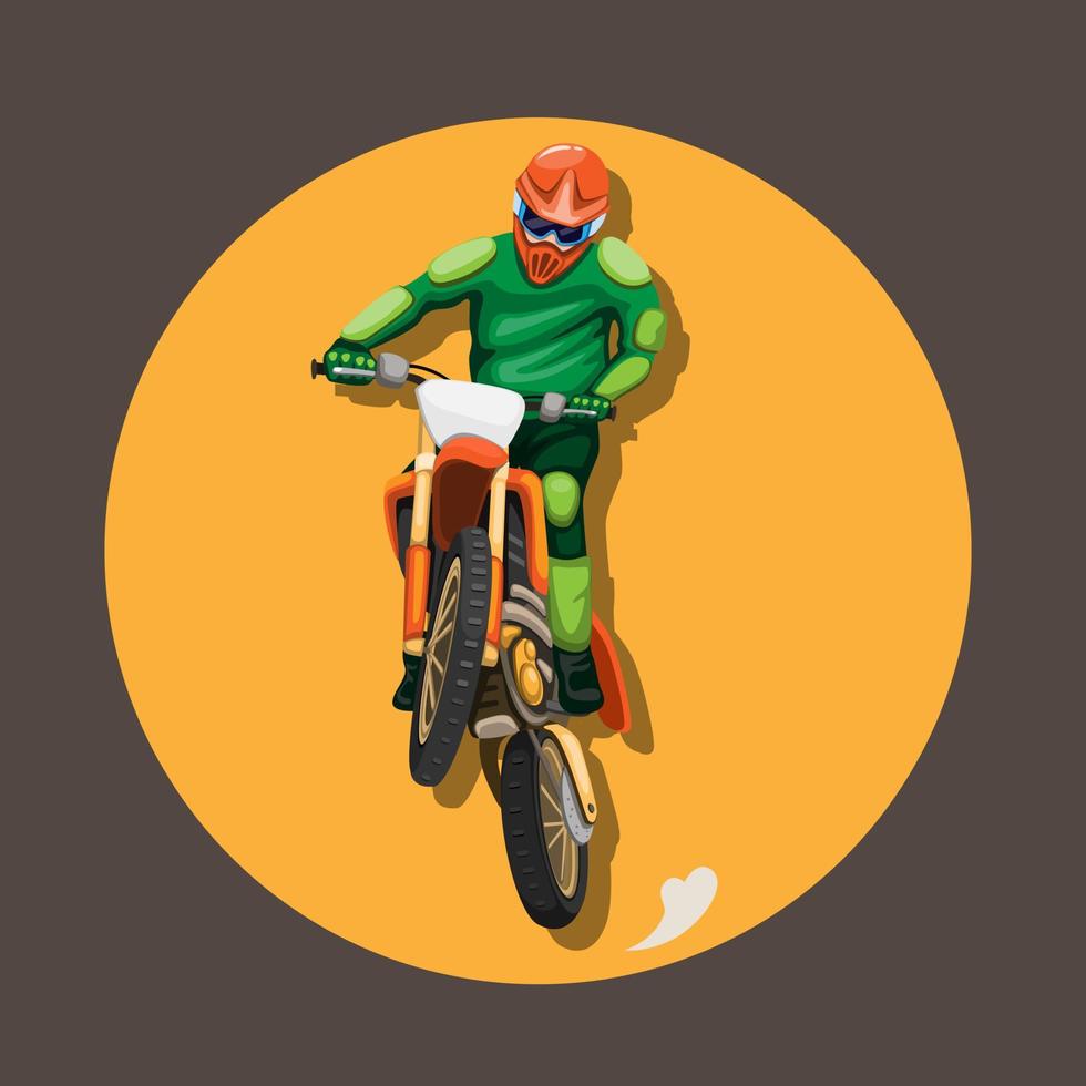 Motocross bike rider jumping pose mascot character symbol concept in cartoon illustration vector