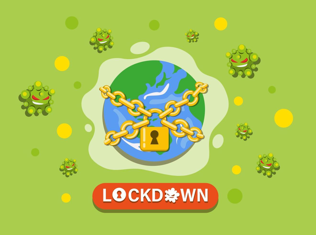 earth globe with locked chain, locklockdown world to protection from virus pandemic cartoon flat illustration vector