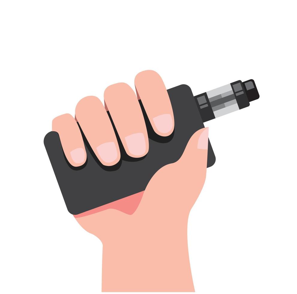 Mano con vape o cigarrillo electrónico en fondo blanco símbolo icono ilustración plana vectorial editable vector