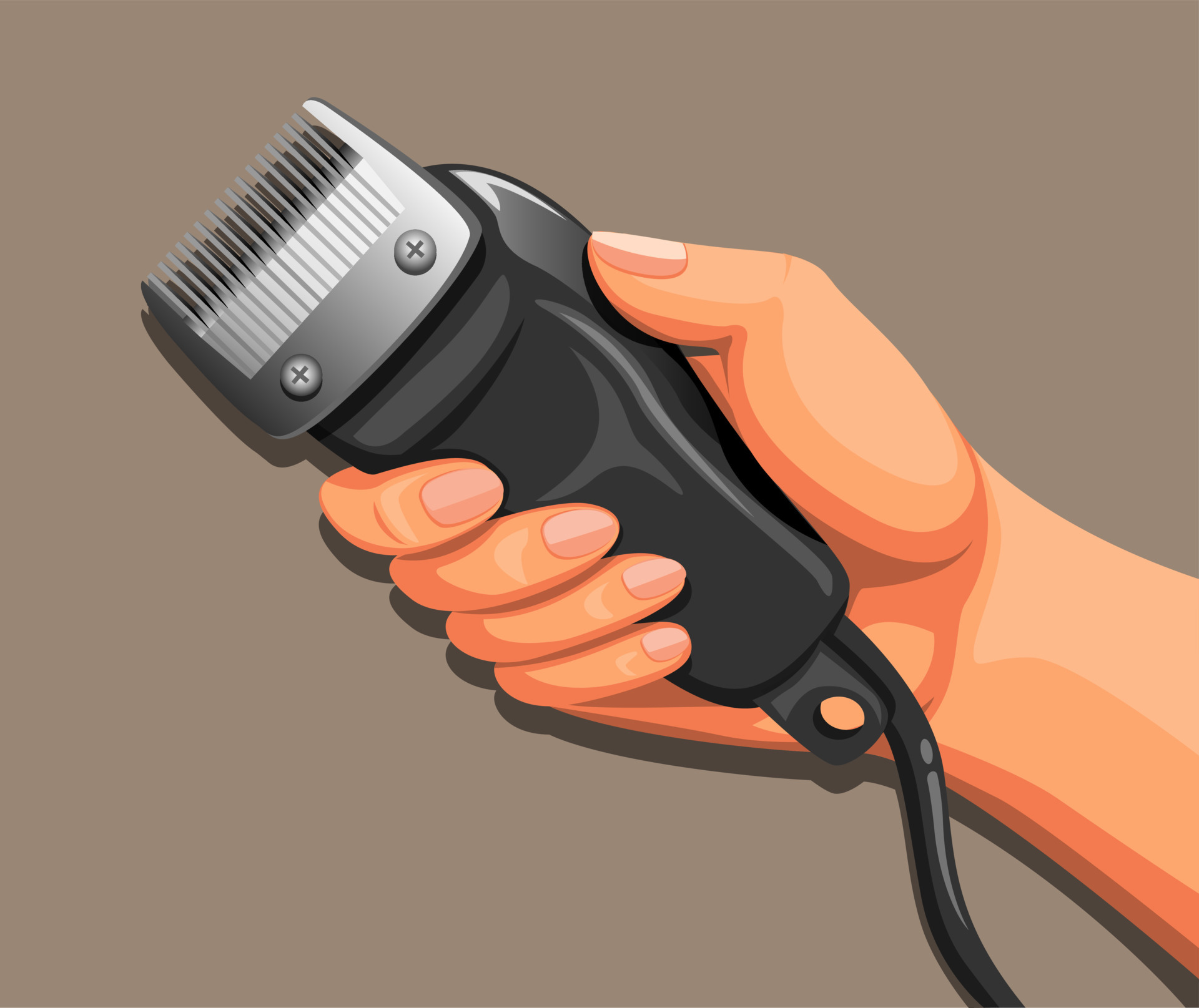 Hand holding clipper razor electric, shaving symbol concept in cartoon