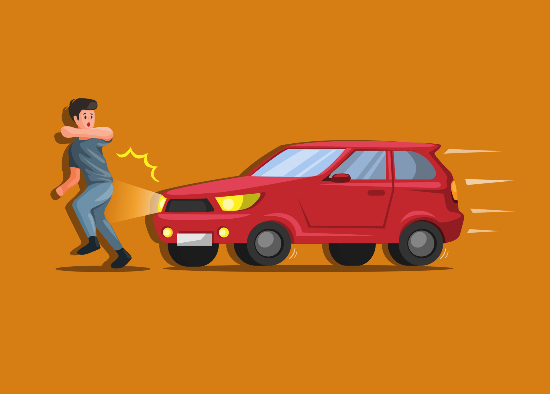 Cartoon vector illustration of car accident, crashing into the