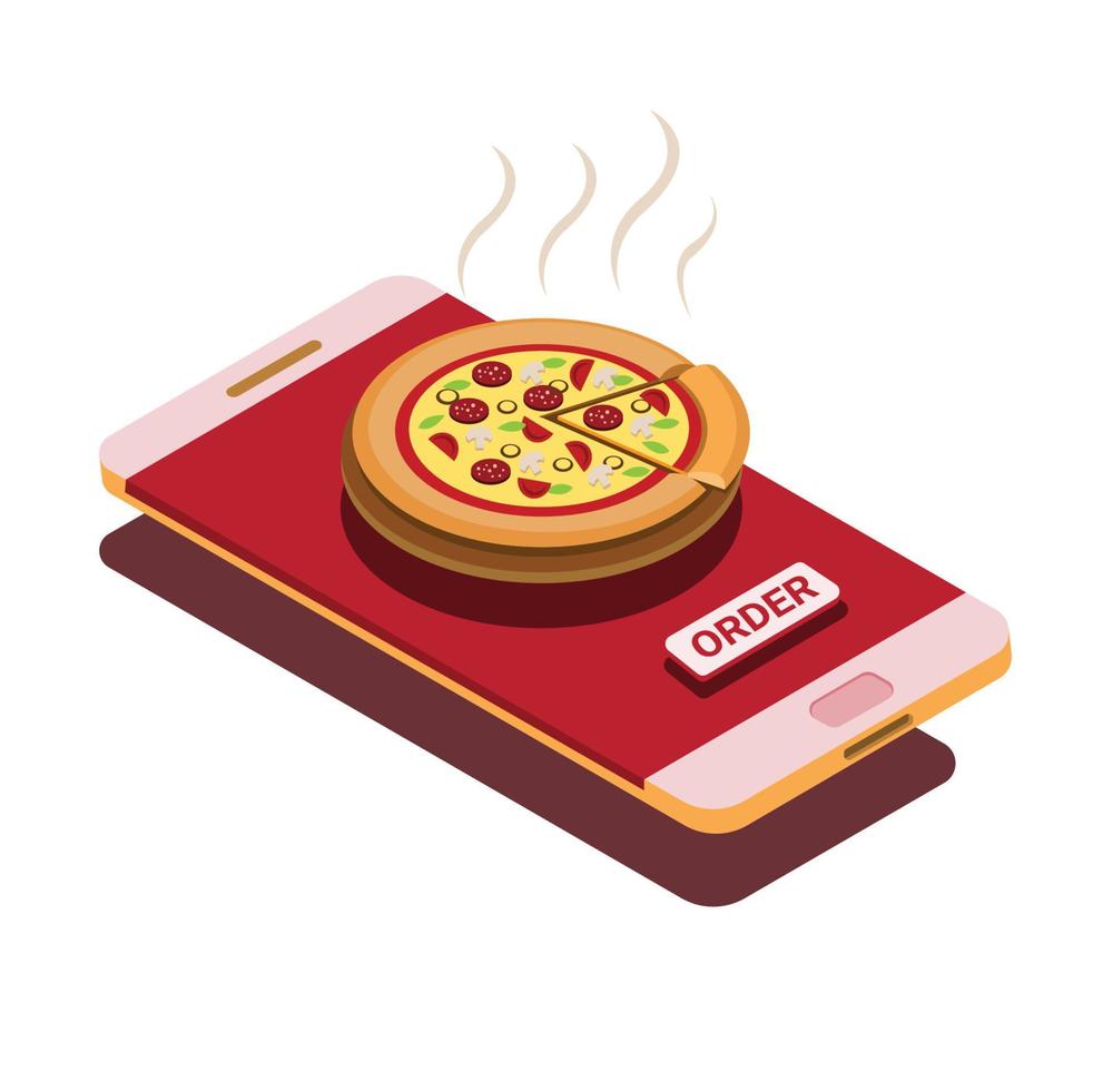 Pizza delivery isometric order online vector