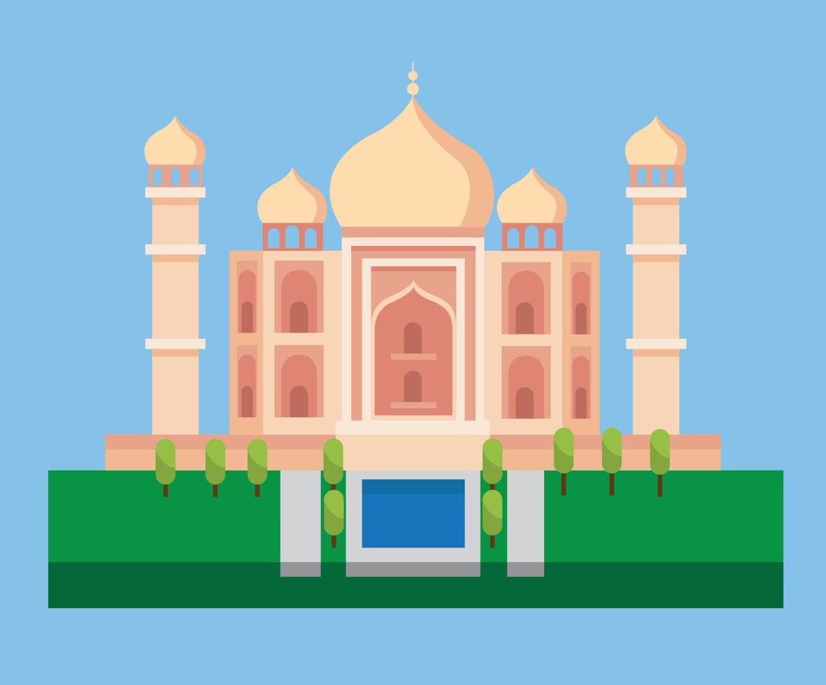 taj mahal, india, hito, en, plano, ilustración, vector