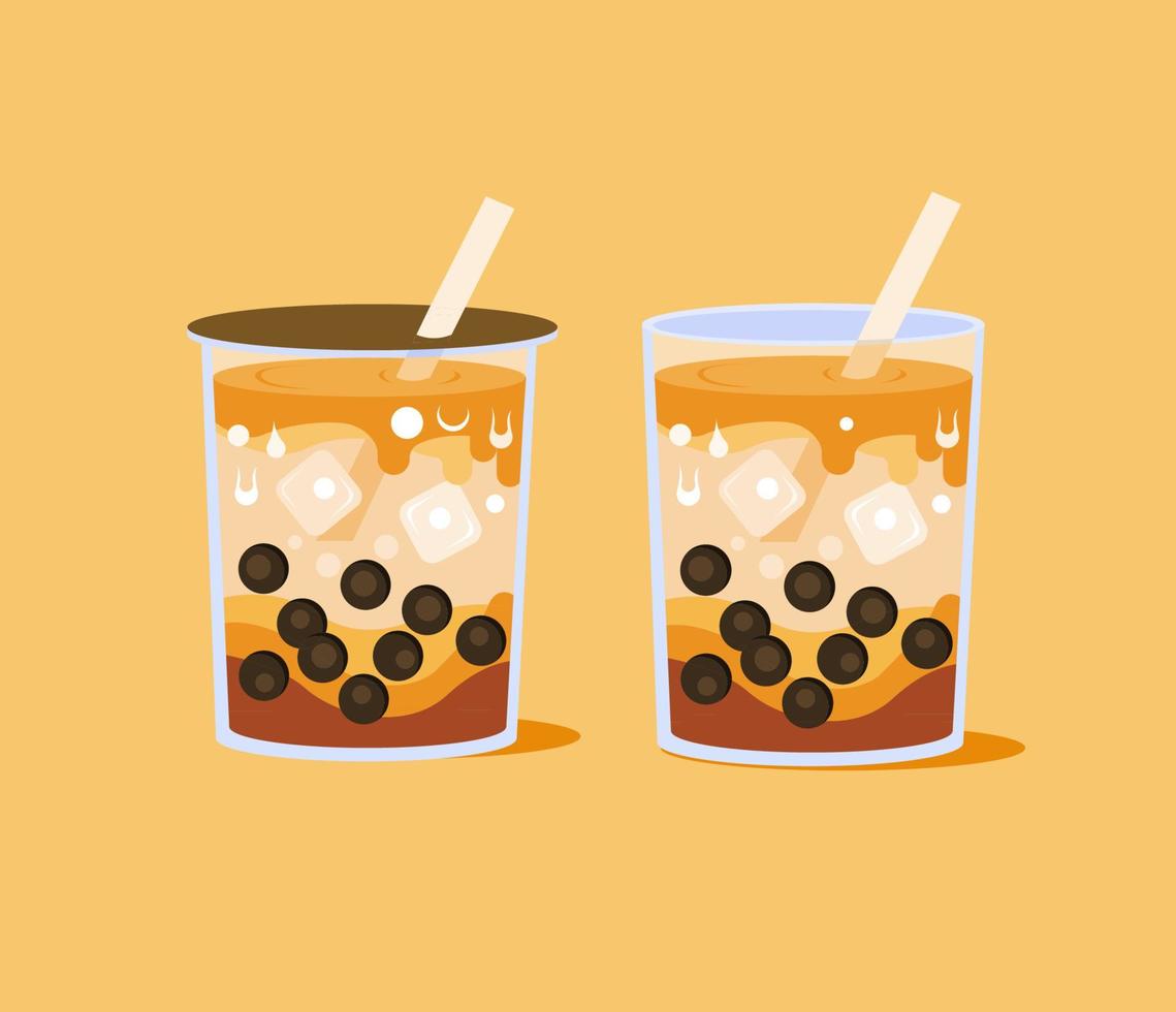 Boba milk tea glass and cup illustration flat design vector