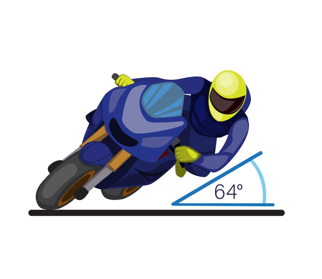 ángulo de inclinación en las curvas de los deportes de motor, estilo de conducción en el vector de ilustración plana de dibujos animados de motos de carreras