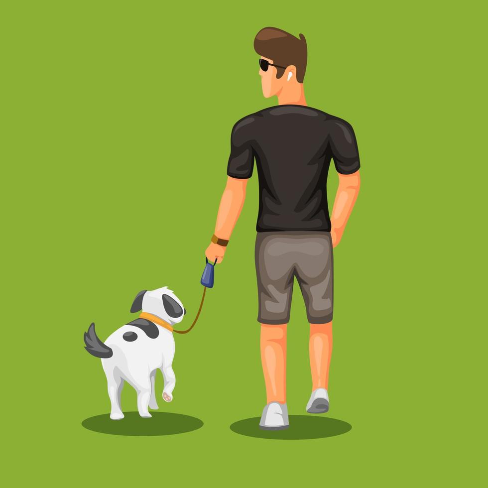 Man walk with dog. walking in outdoor park with pet concept in cartoon illustration vector