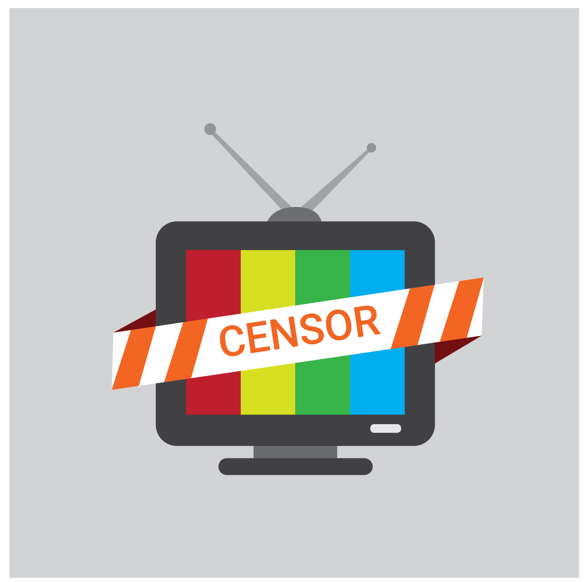 TV with ribbon, forbidden content and censorship logo icon flat TV with ribbon, forbidden content and censorship logo icon flat