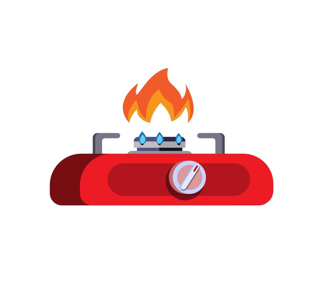 Gas stove mini red, icon symbol in cartoon flat illustration vector isolated in white background