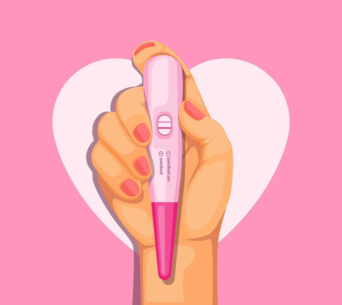 hand hold pregnant test pack symbol concept in cartoon illustration vector