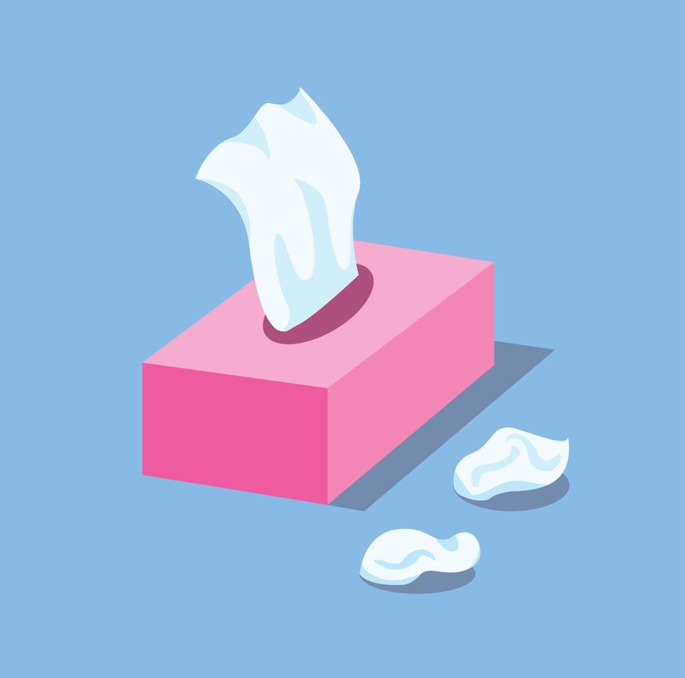 napkin, facial tissue holder, pink box and trash in flat illustration vector