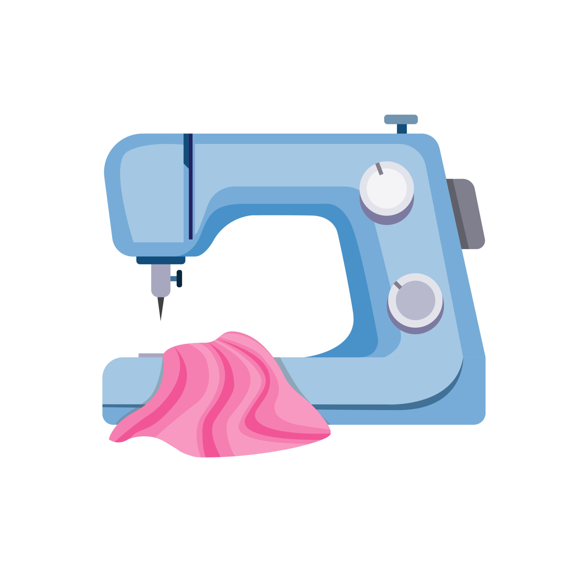Máquina de coser moderna, vector de ilustración plana de dibujos