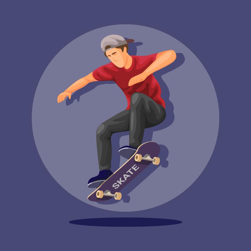 skaterboy, patineta atleta salto pose concepto en vector de ilustración de dibujos animados