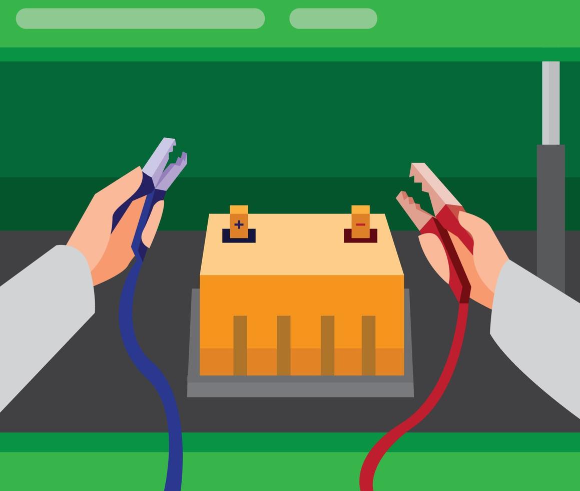 fixing car battery use cable jumper flat illustration vector