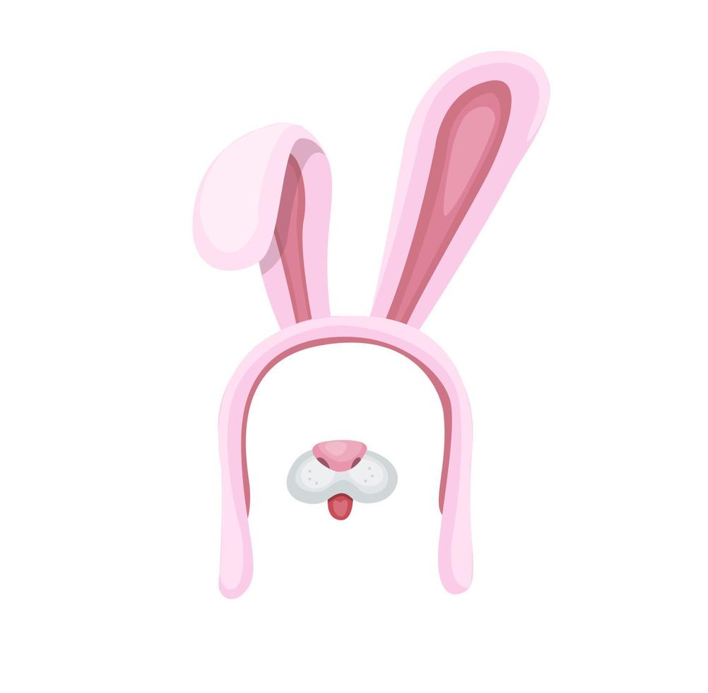 pink bunny hat with nose. rabbit mask assets for photo decoration cartoon flat illustration vector isolated in white background