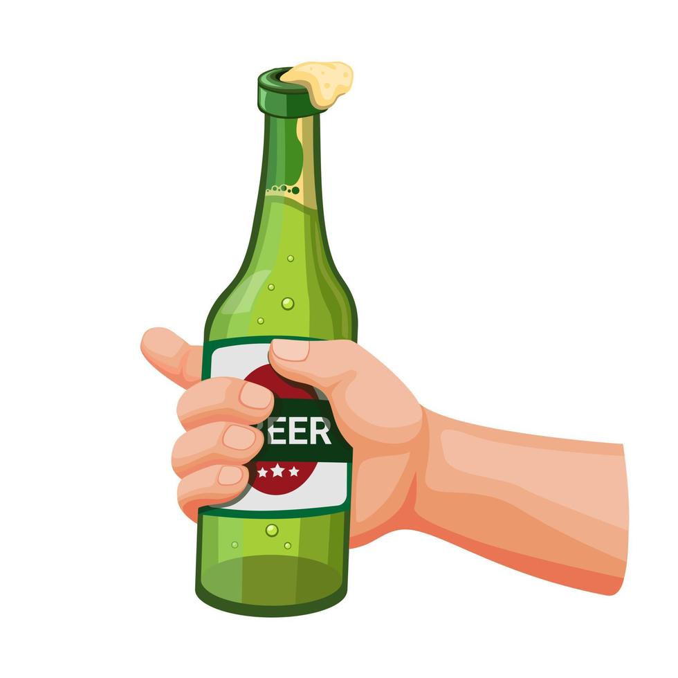 mano que sostiene la botella de cerveza de vidrio, concepto de bebida de  alcohol en vector de ilustración de dibujos animados aislado en fondo  blanco 4596200 Vector en Vecteezy