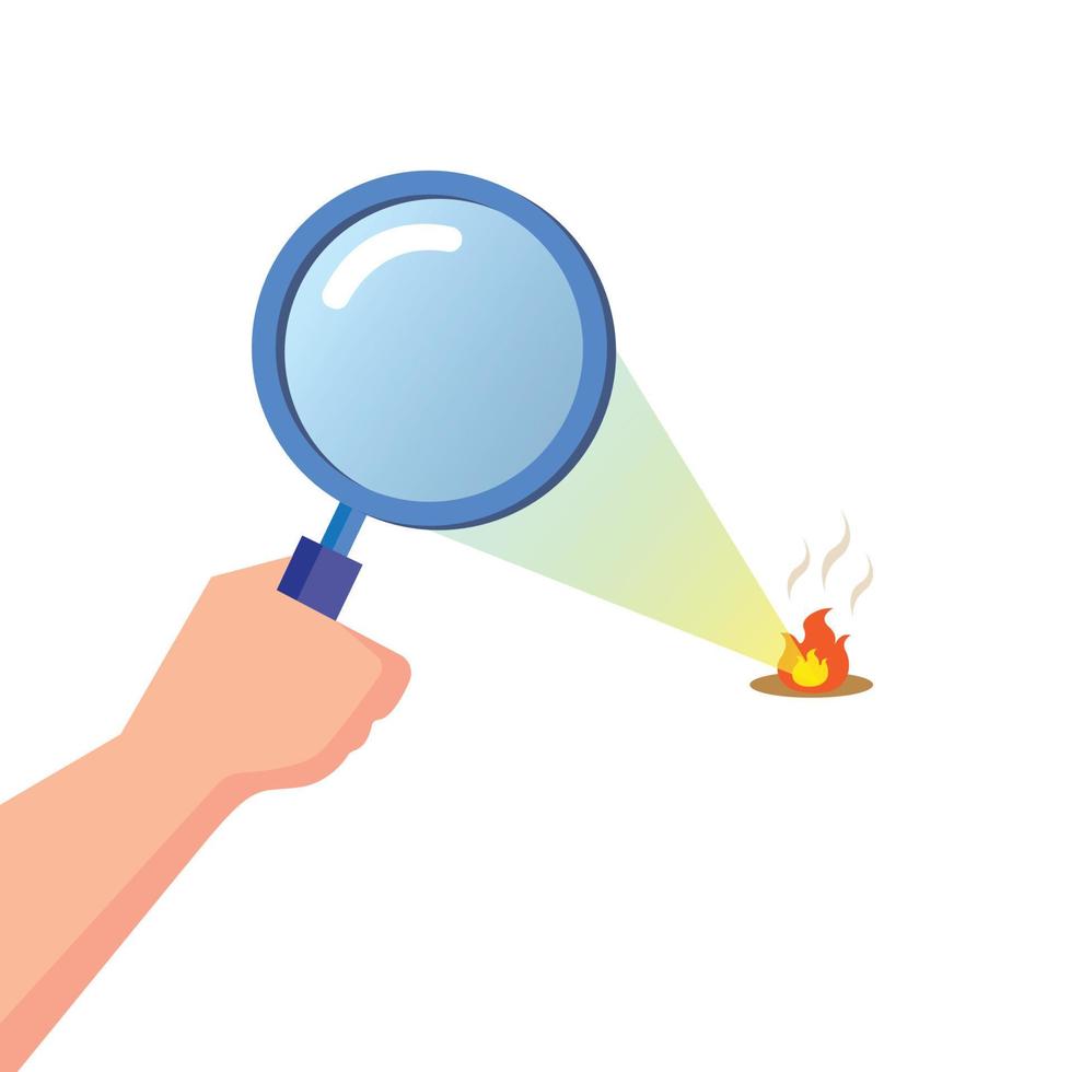 making fire from magnifier glass flat illustration vector