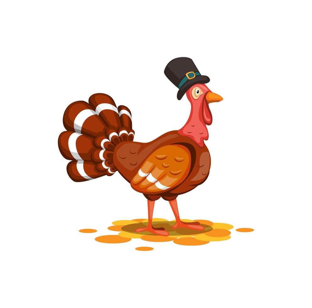 wild turkey animal wear hat, happy thanksgiving day concept in cartoon illustration vector isolated in white background