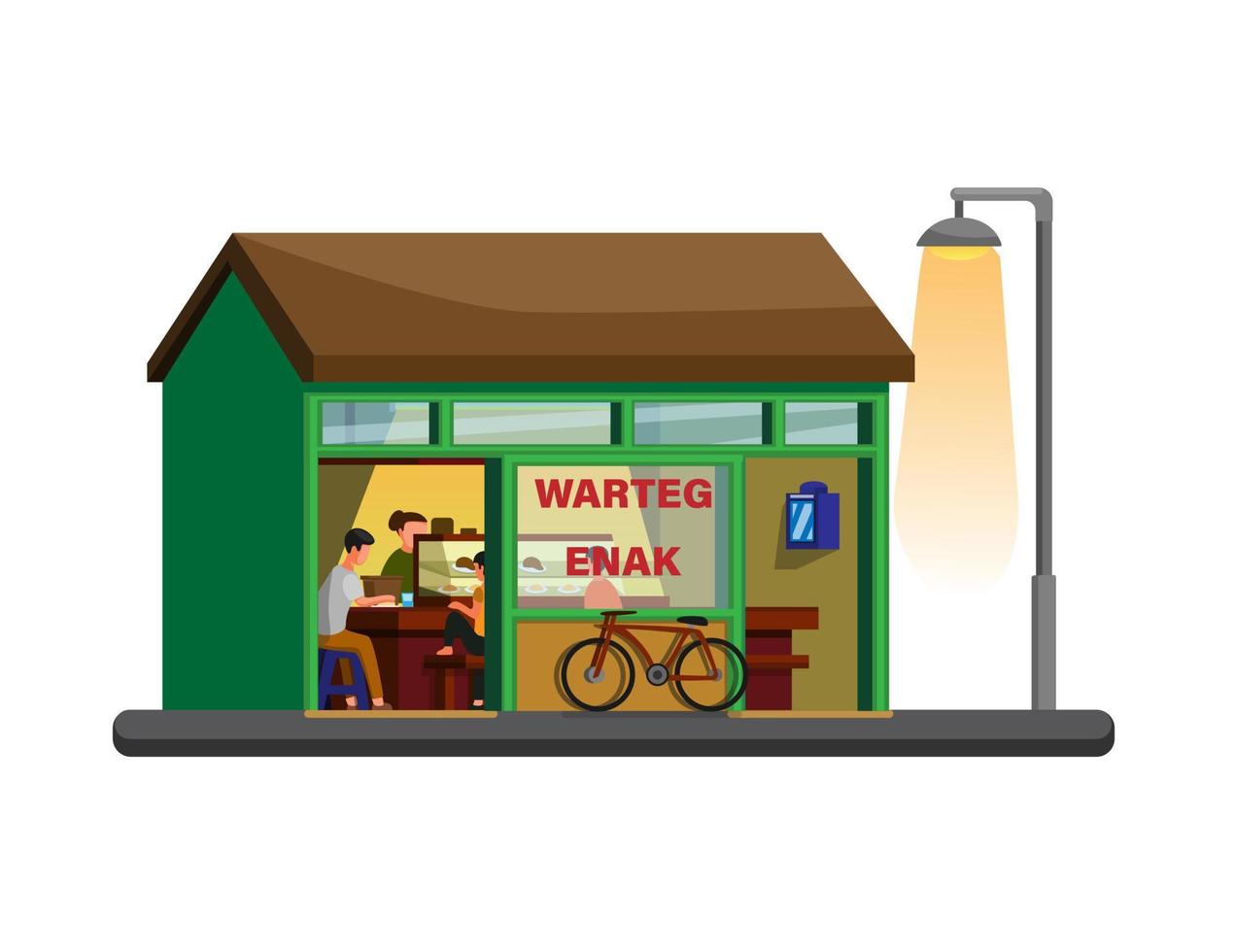 warteg Indonesian traditional restaurant building concept in cartoon illustration vector isolated in white background