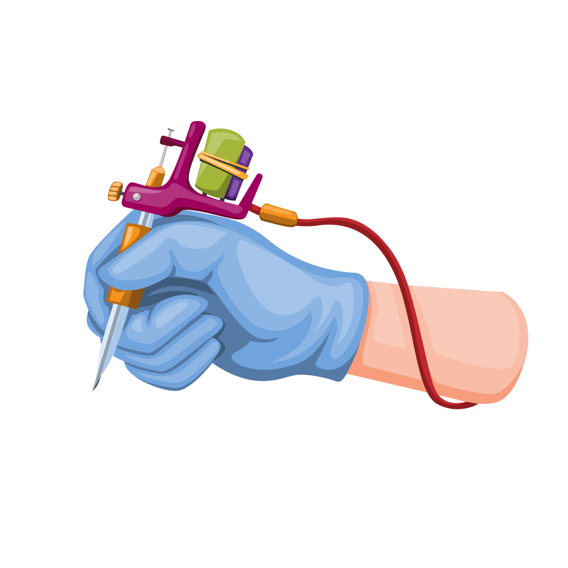 mano use guante y sosteniendo la máquina de tatuaje. concepto de