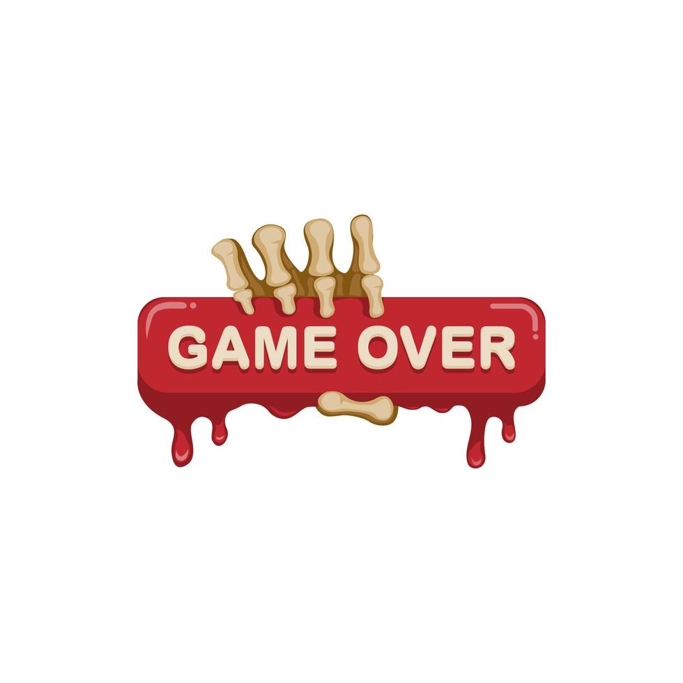 Game over sign symbol with skull hand concept in cartoon illustration vector on white background