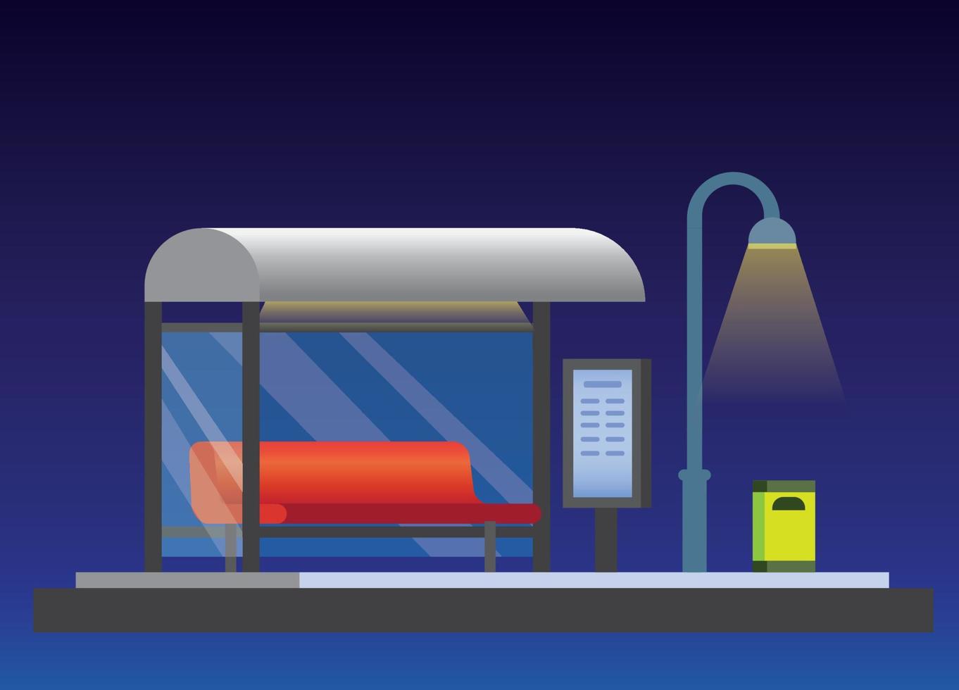 bus transit halte in night flat illustration editable vector