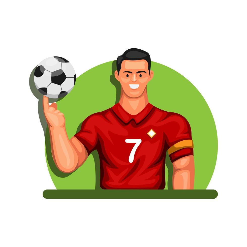estrella de jugador de fútbol sosteniendo la bola. Concepto de mascota de avatar de deporte de atleta profesional en vector de ilustración de dibujos animados