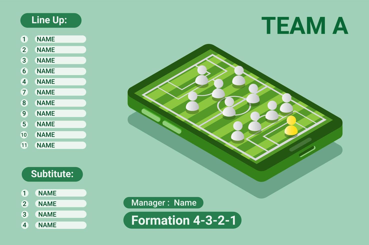 starting line up formation information, smartphone isometric flat design illustration vector