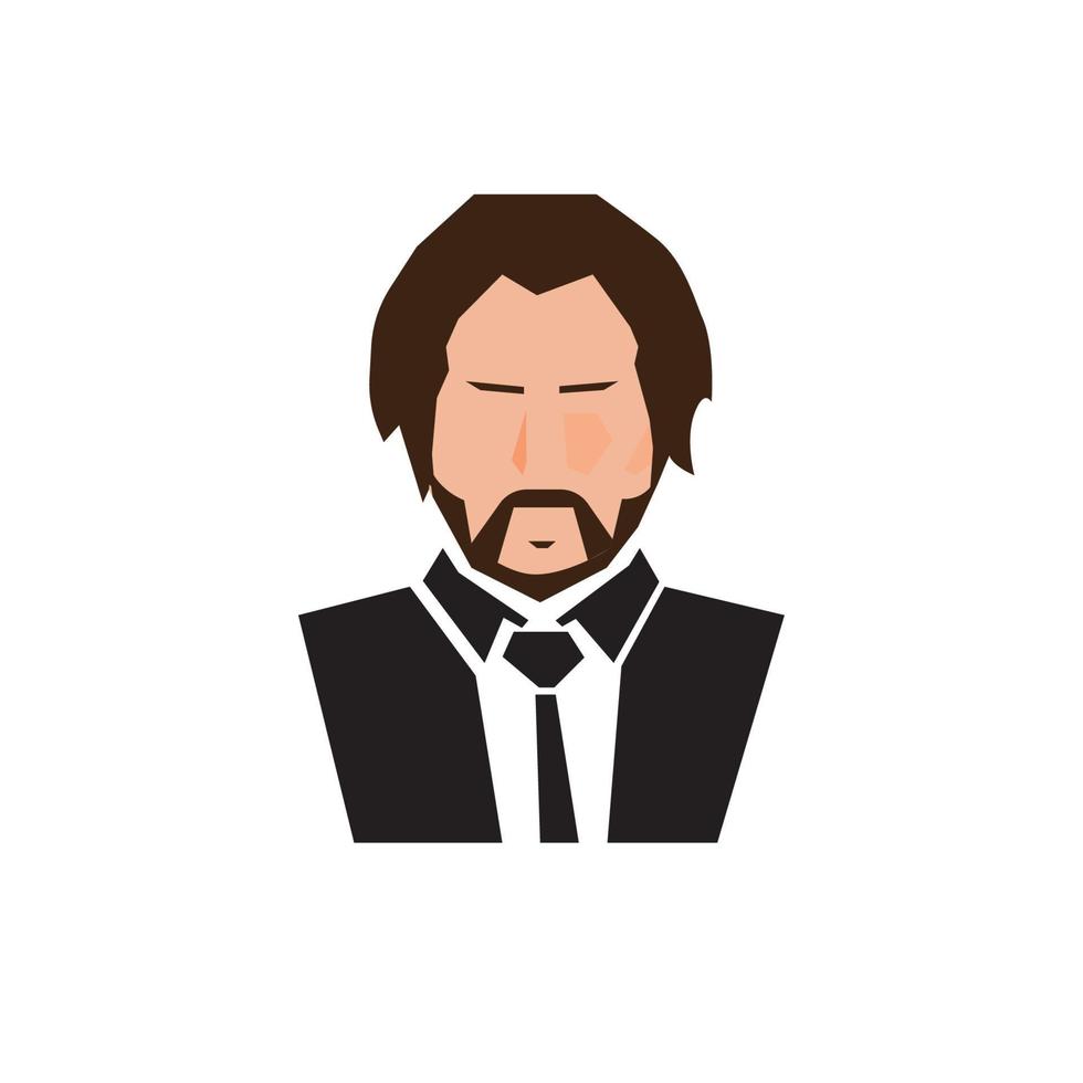 bearded man wear in a suit portrait silhouette illustration vector icon