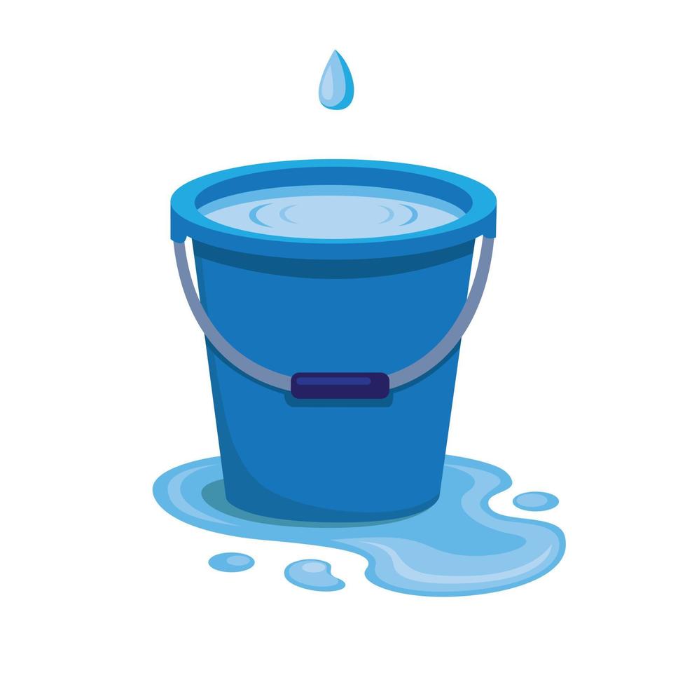 Insustituible Eslovenia lavanda Cubo de plástico azul lleno de agua de goteo de agua derramada en el piso,  recipiente de líquido con asa aislada con vector de ilustración de fondo  blanco 4596301 Vector en Vecteezy