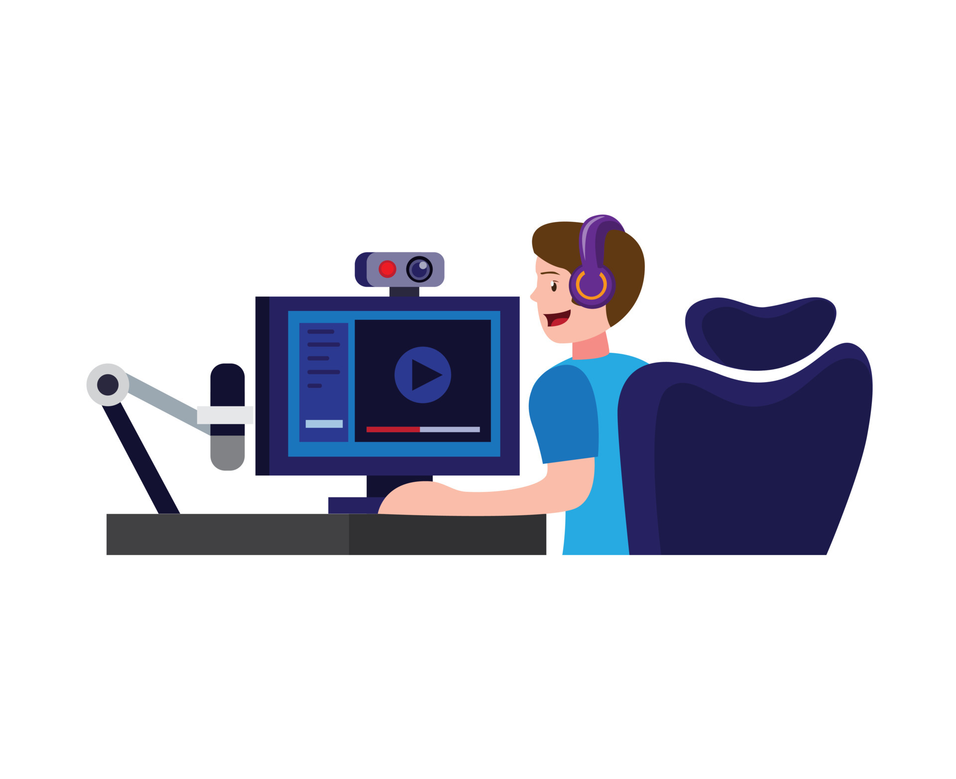 man sitting in headset making video or playing game live streaming with web camera and microphone. esport gamer or content creator cartoon flat illustration vector 4596306 Vector Art at Vecteezy man sitting in headset making video or playing game live streaming with web camera and microphone. esport gamer or content creator cartoon flat illustration vector 4596306 Vector Art at Vecteezy