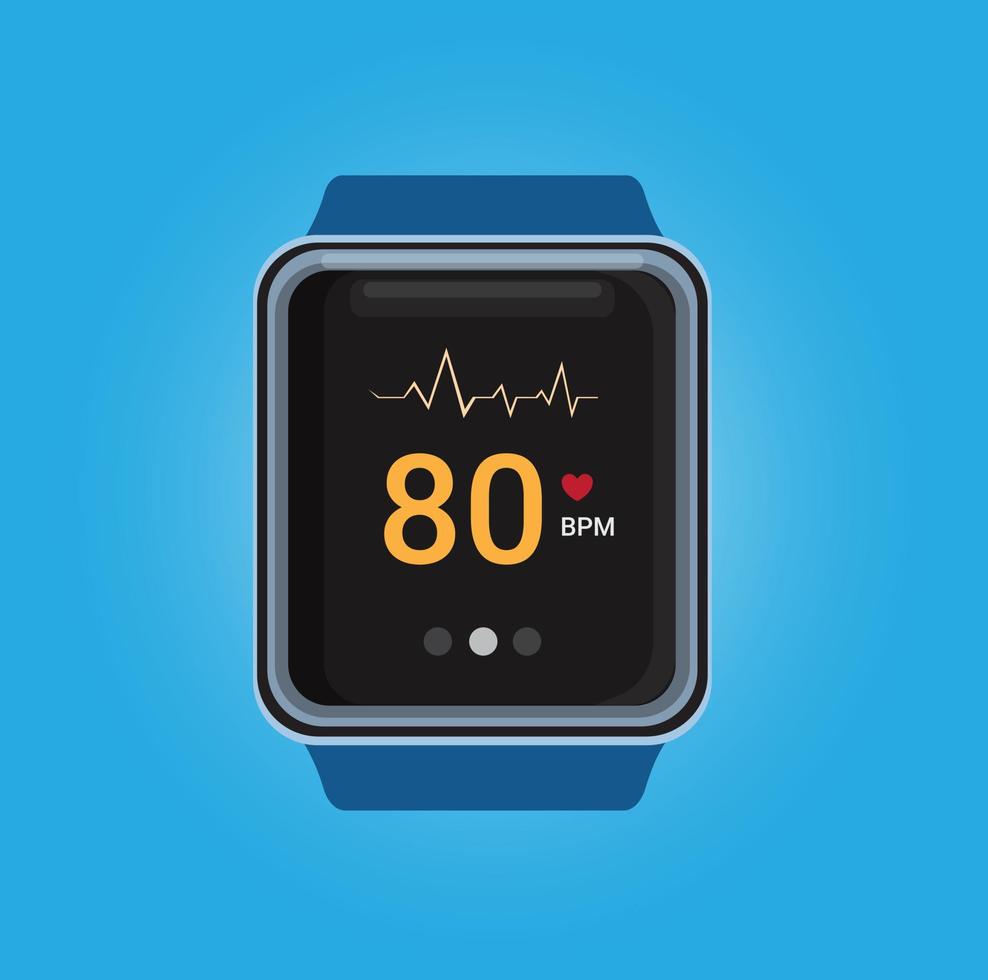 SmartWatch con aplicación de verificación de frecuencia cardíaca en vector de ilustración realista en fondo azul